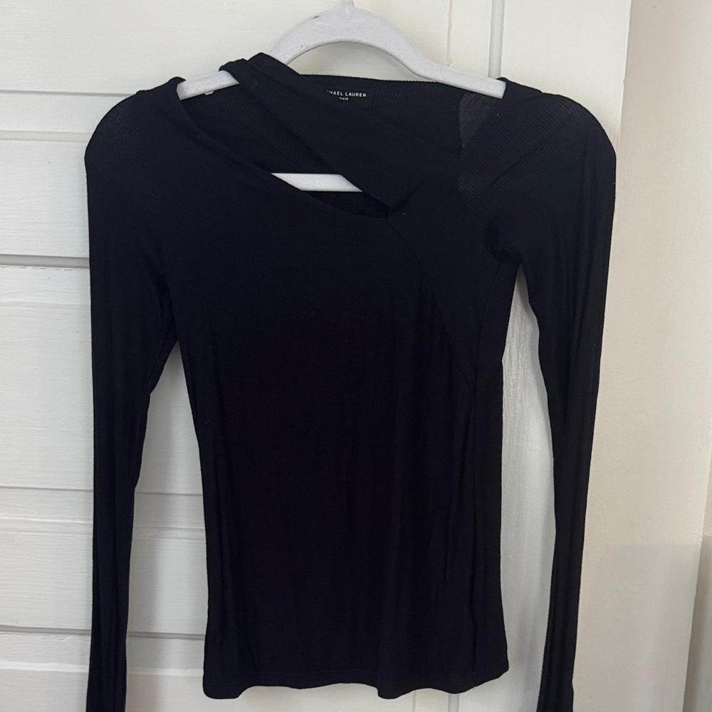 Revolve Michael Lauren Black Asymmetric Cutout Long-Sleeve Top